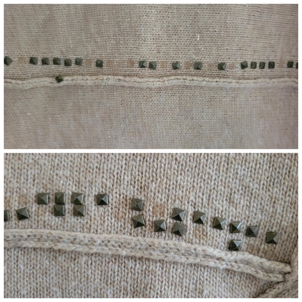 ✨️HP✨️Karlie | Cute Tan Studded Oversized Wool Blend Batwing Cardigan (SIZE S) - Picture 11 of 12